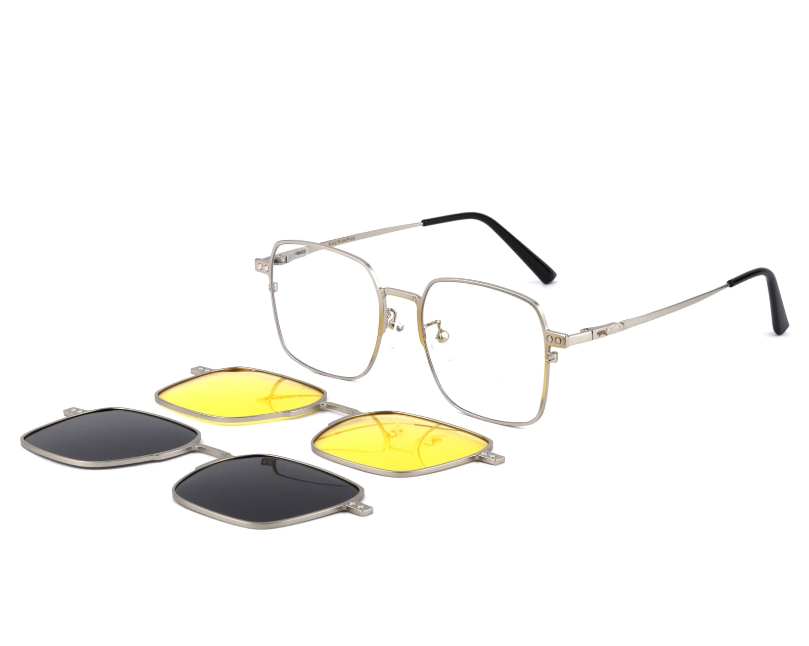 Palermo C3 — armazón con clip de sol plateado, en metal, forma cuadrada, visto de tres cuartos